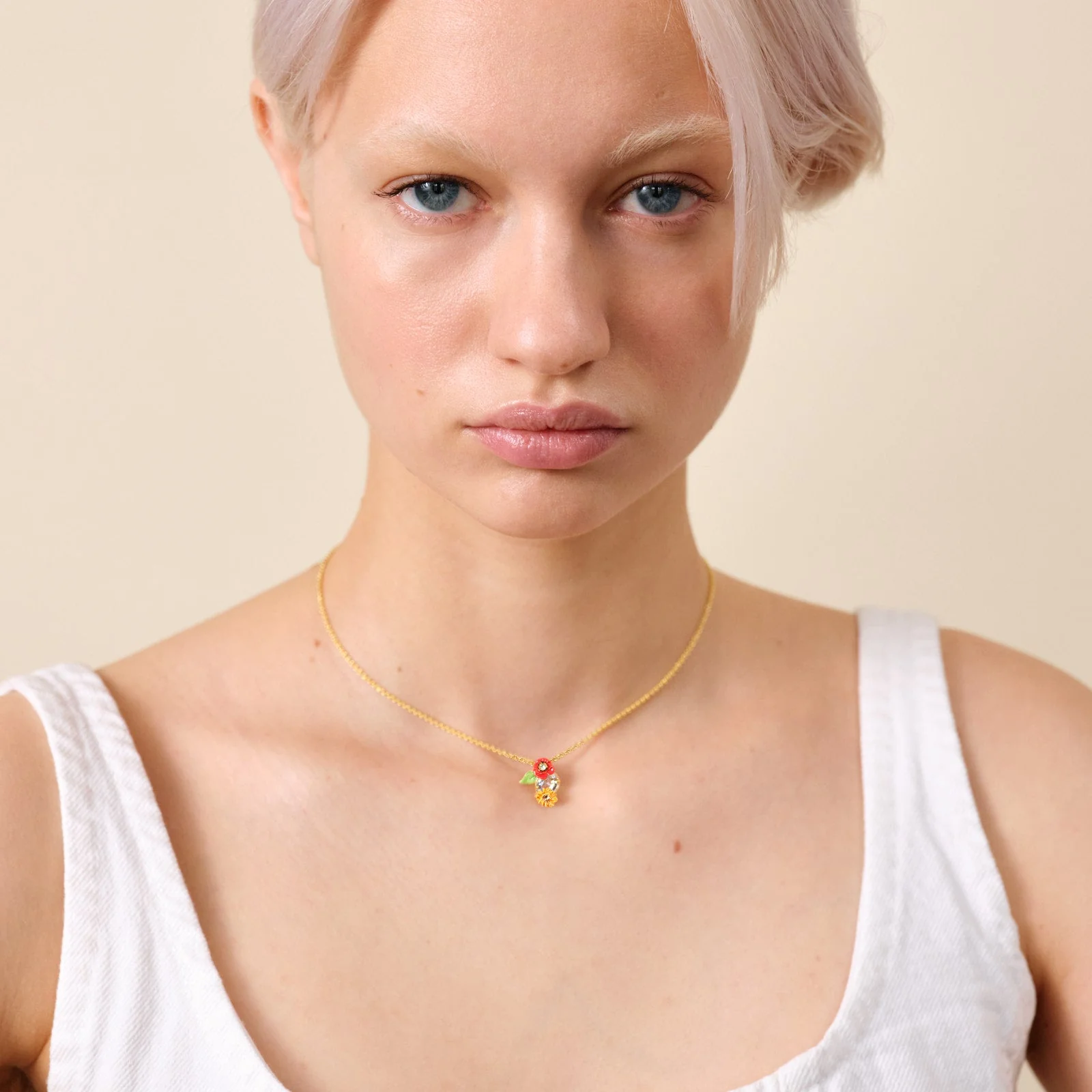 Wildflower And Round Stone Pendant Necklace | ATPO3031 - Image 2