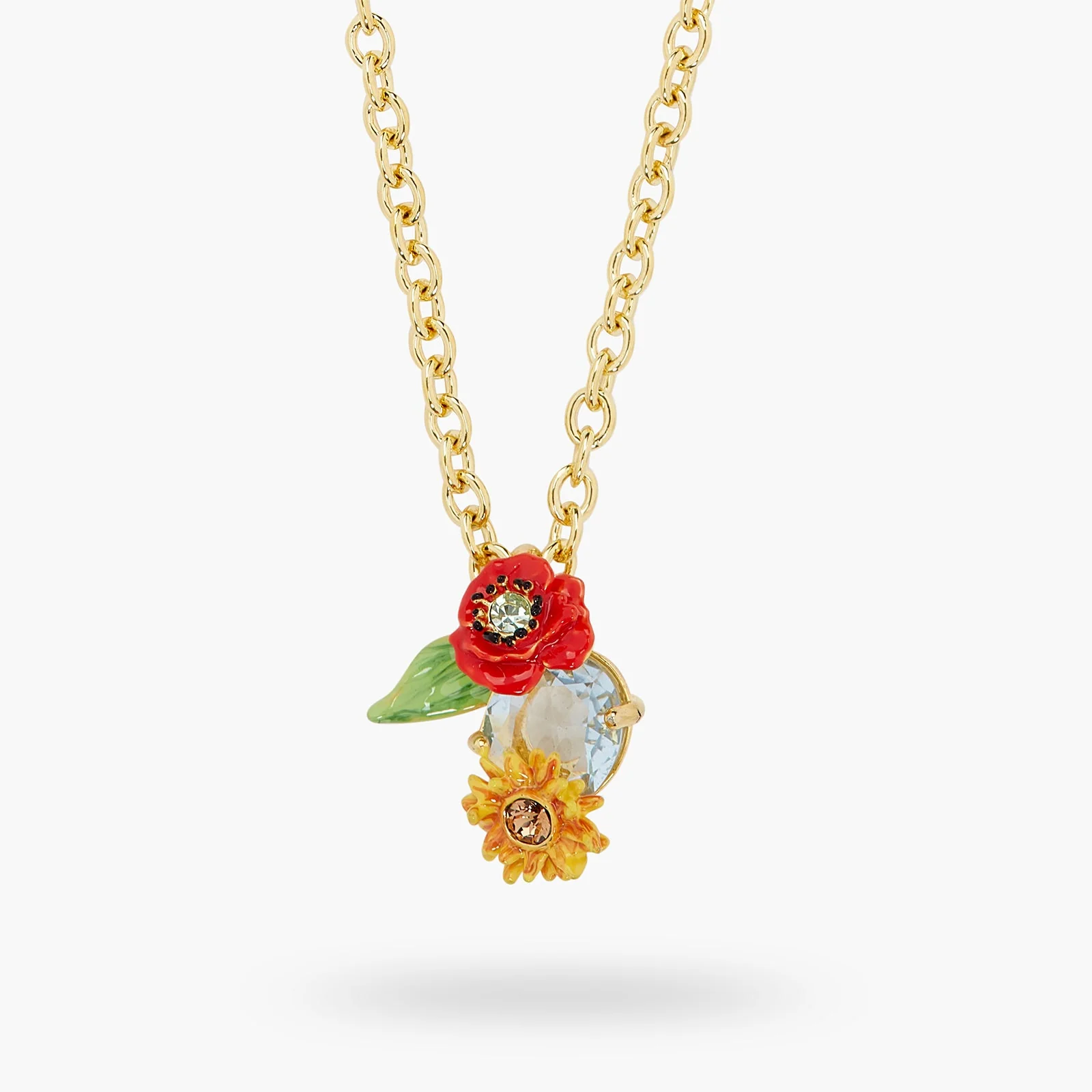 Wildflower And Round Stone Pendant Necklace | ATPO3031 - Image 4
