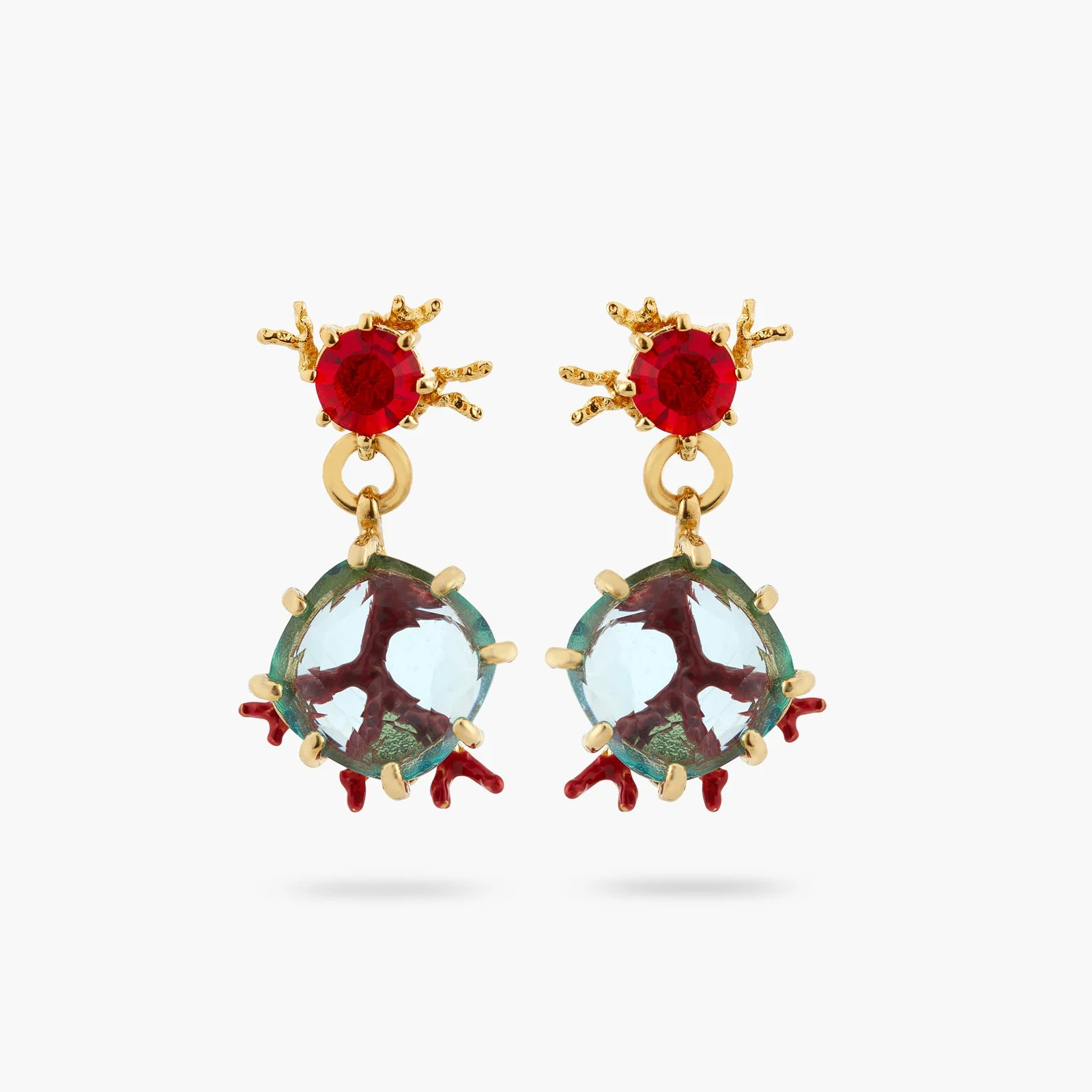 Red Coral And Cut Crystal Stone Earrings | ATPR1041