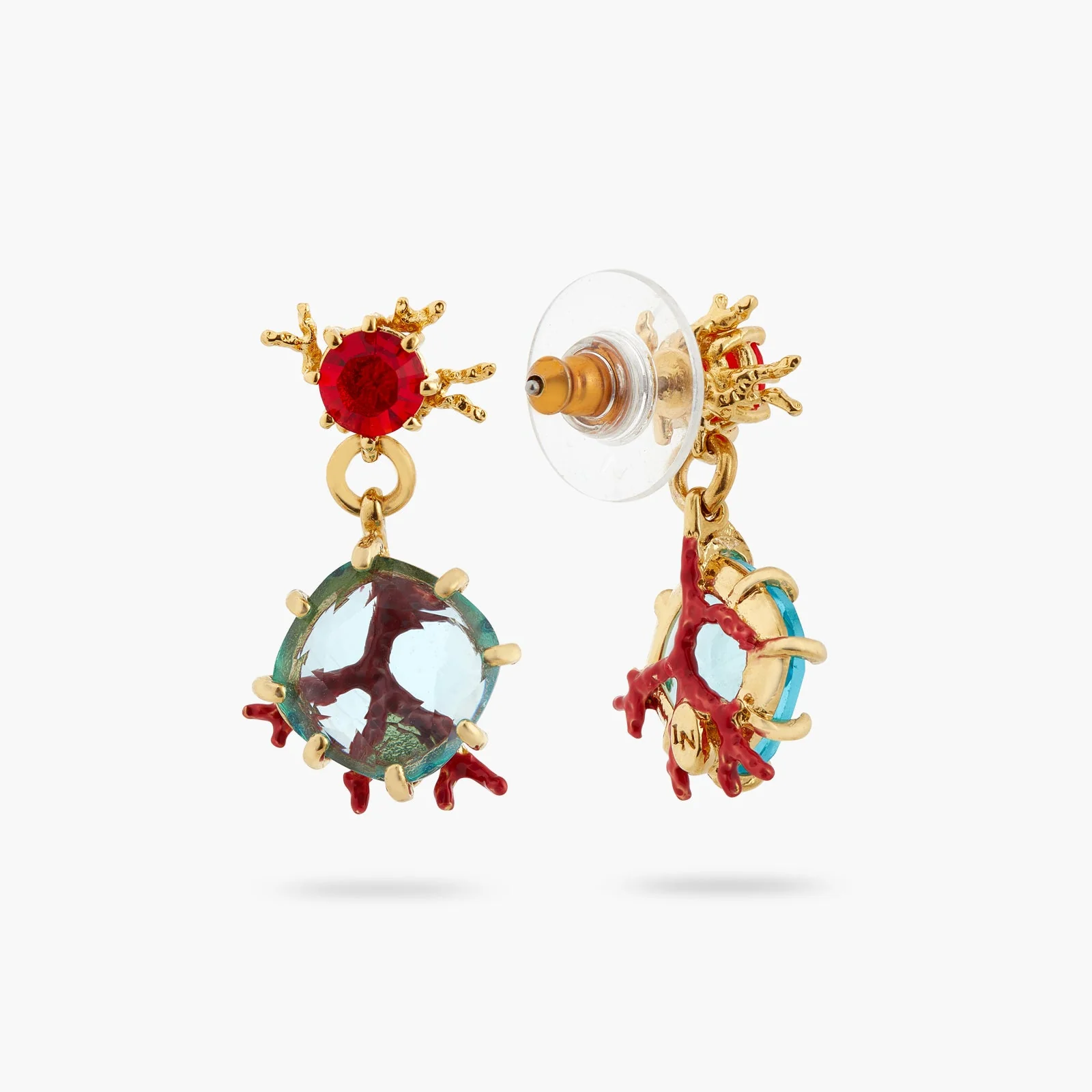 Red Coral And Cut Crystal Stone Earrings | ATPR1041 - Image 3
