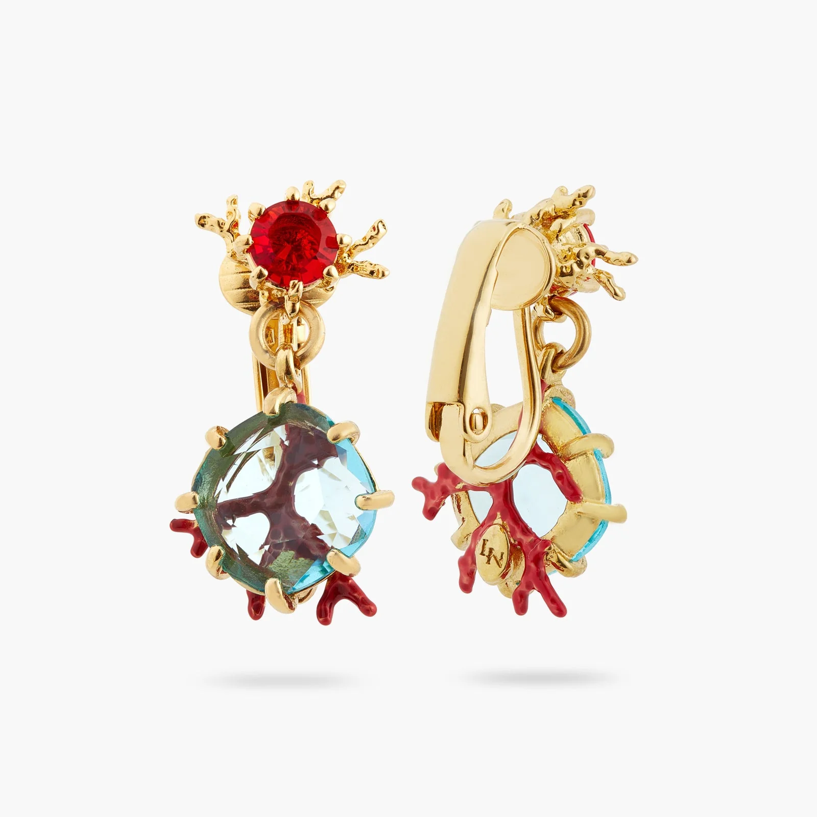 Red Coral And Cut Crystal Stone Earrings | ATPR1041 - Image 4