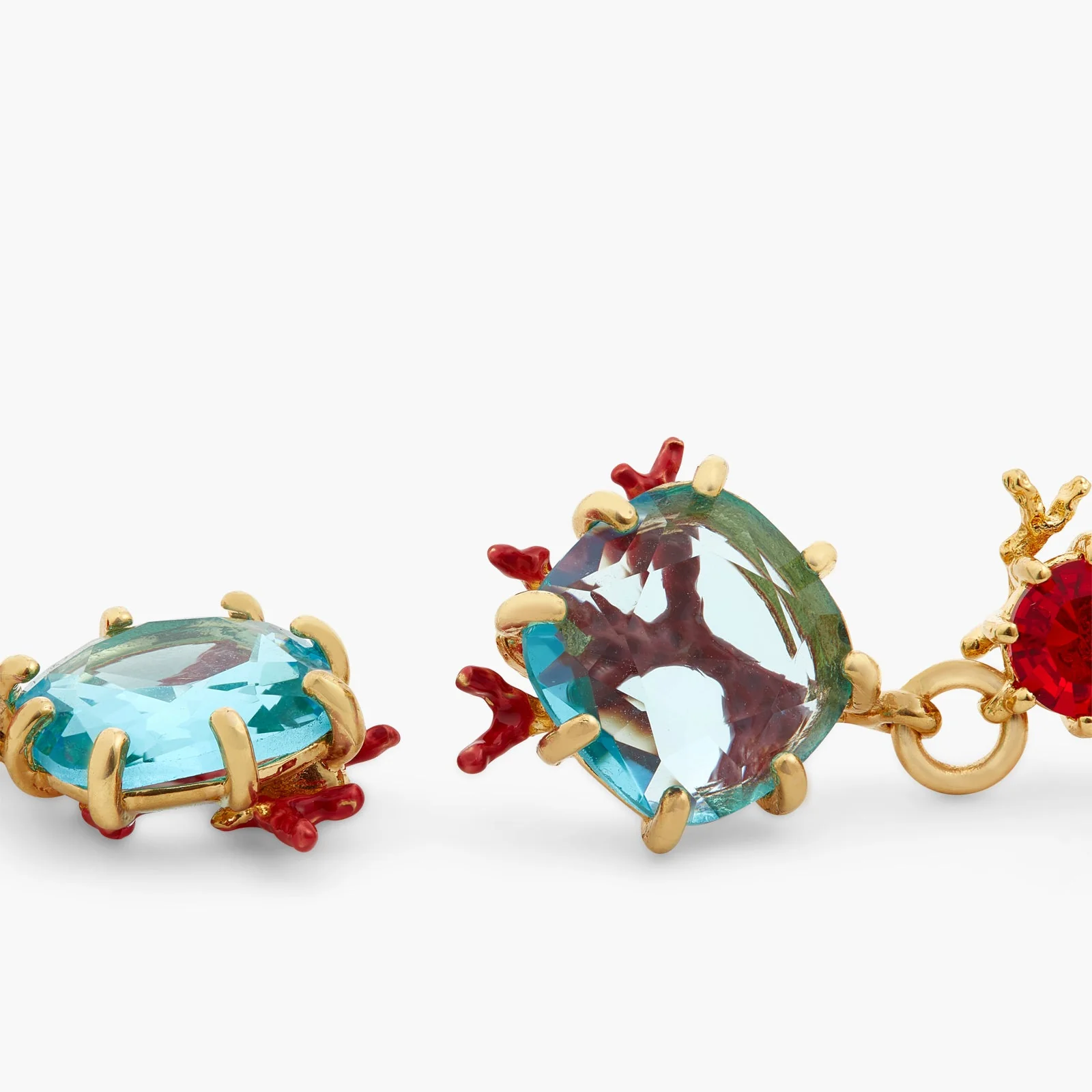 Red Coral And Cut Crystal Stone Earrings | ATPR1041 - Image 5