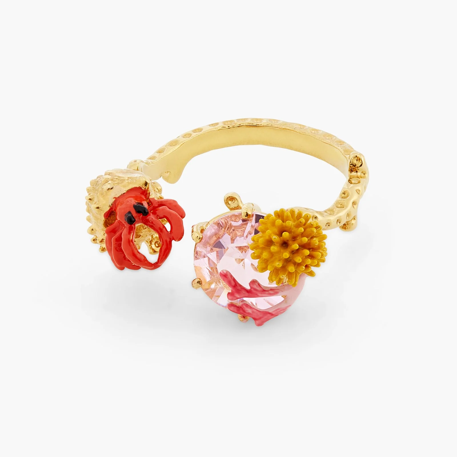 Adjustable Hermit Crab And Light Pink Cut Crystal Stone You And Me Ring | ATPR6011 - Image 3