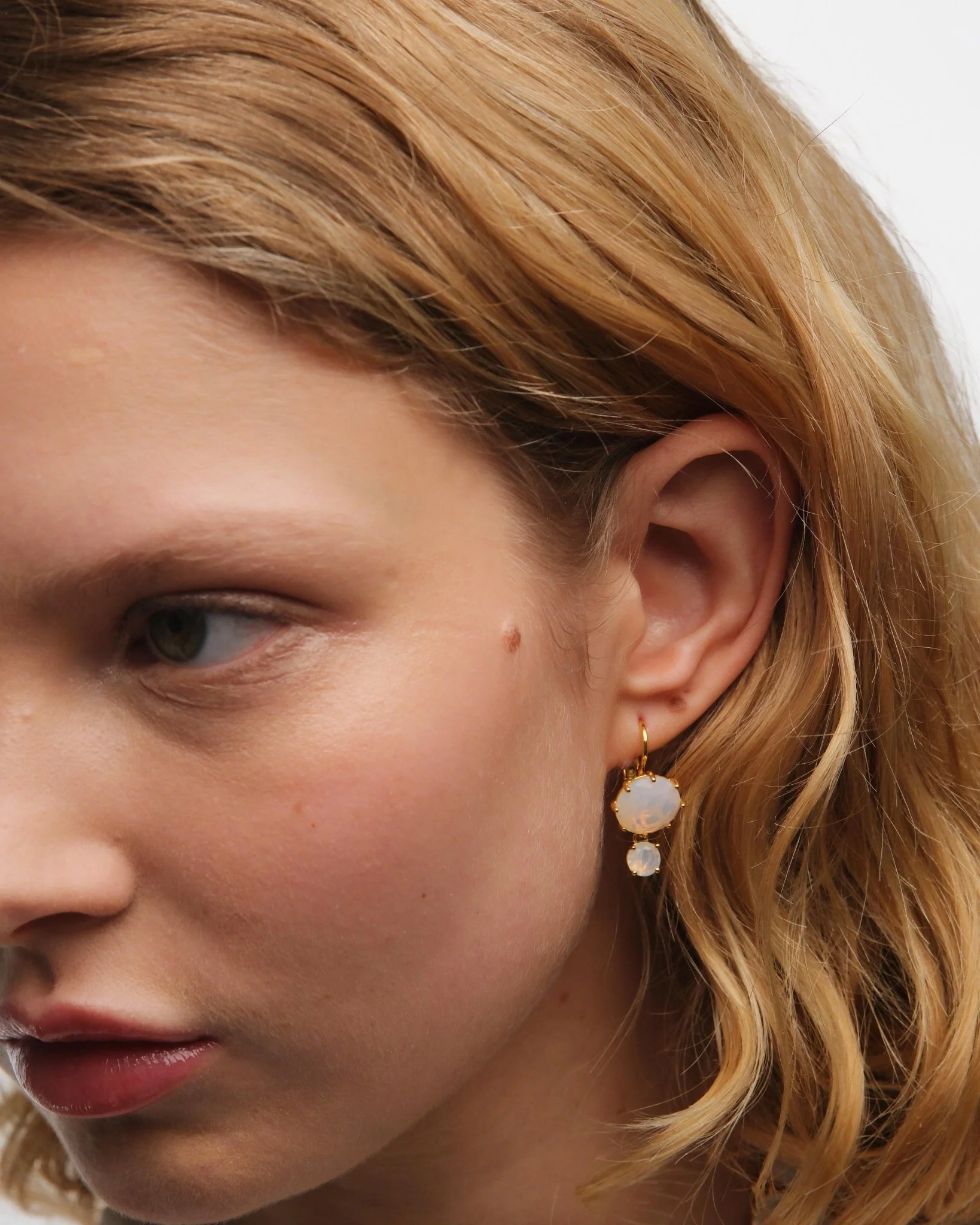 Opalescent White Diamantine Two-Stone Earrings | AULD1261 - Image 2