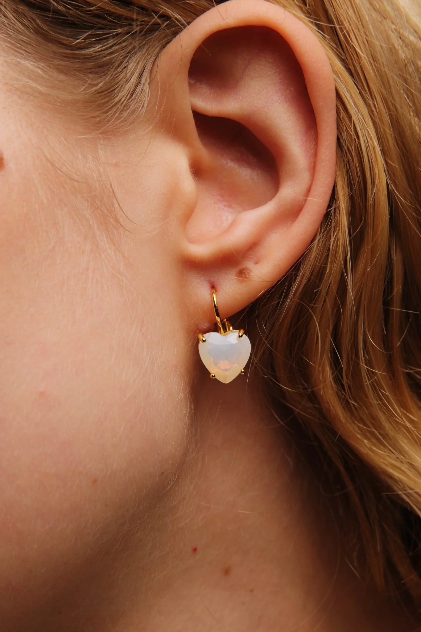 Opalescent White Diamantine Heart-Shaped Stone Sleeper Earrings | AULD1451 - Image 2