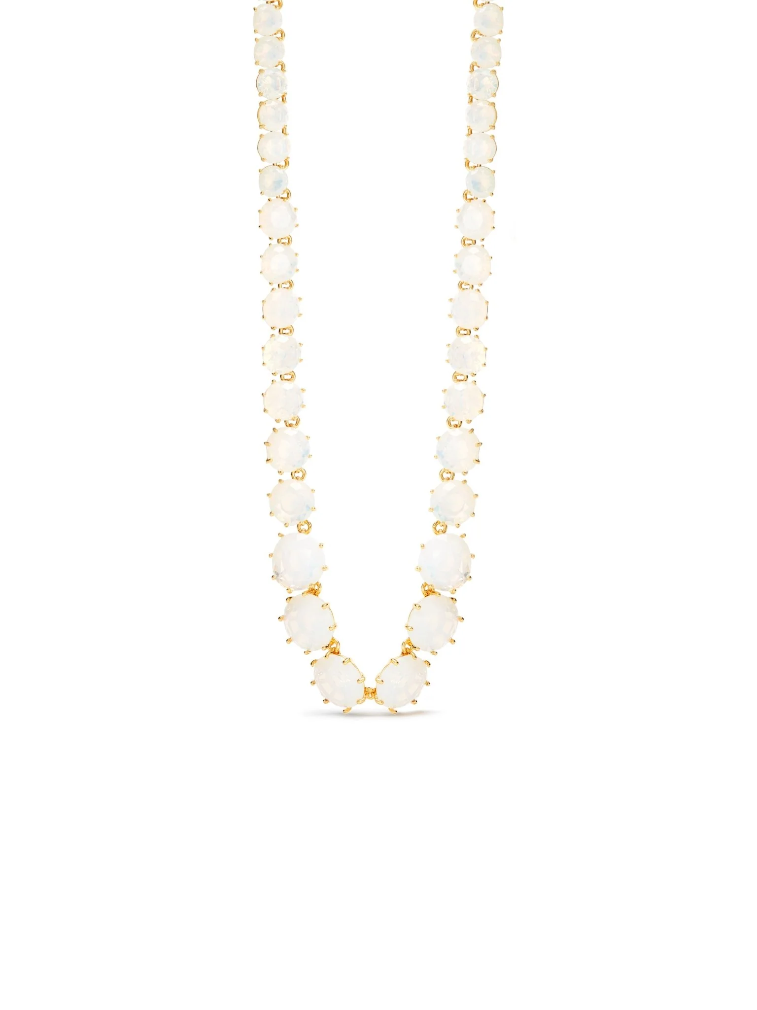 Opalescent White Diamantine Round Stone Long Necklace | AULD3511