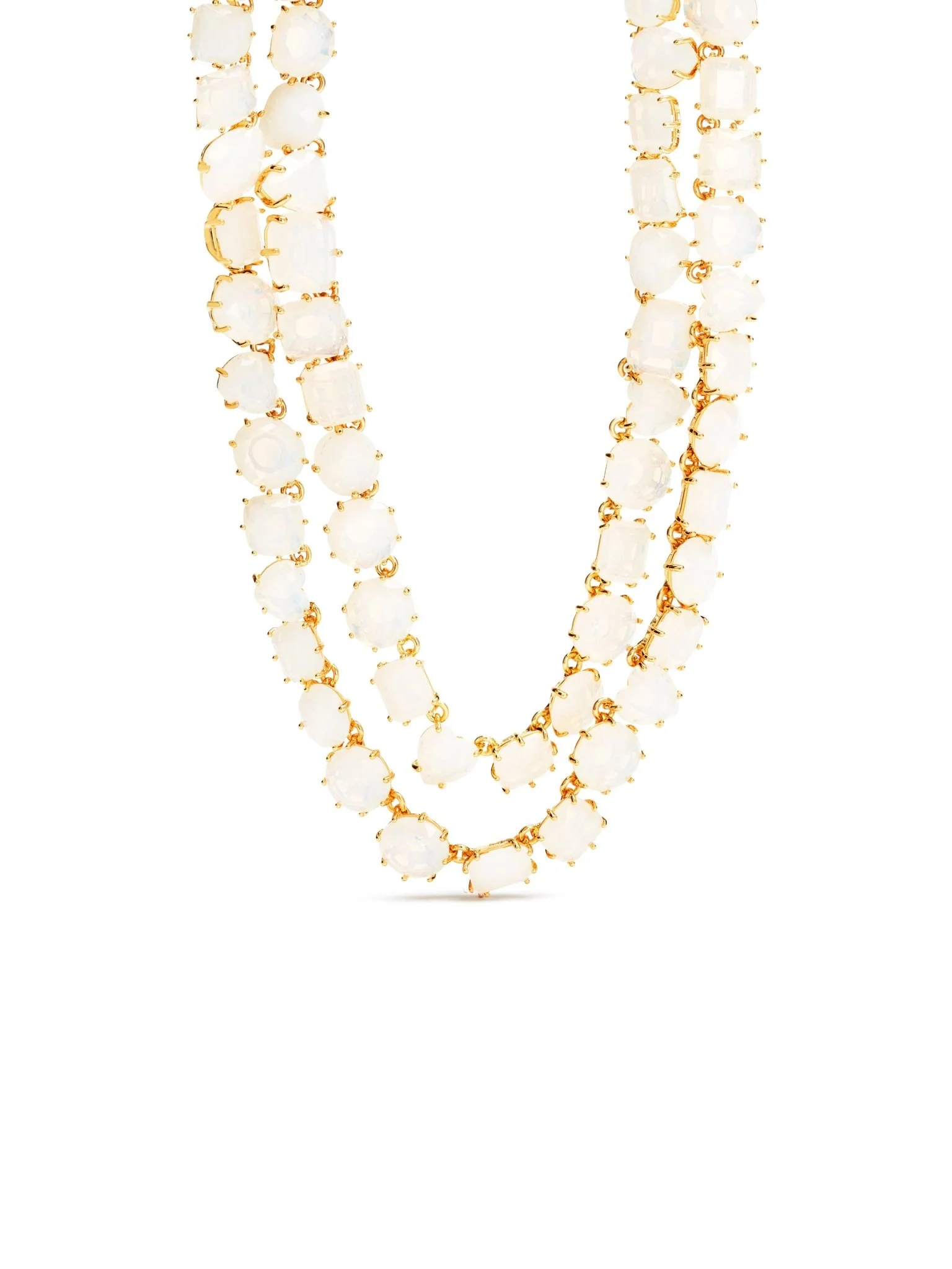 Luxury Two-Row Necklace Diamantine Opalescent White | AULD3551