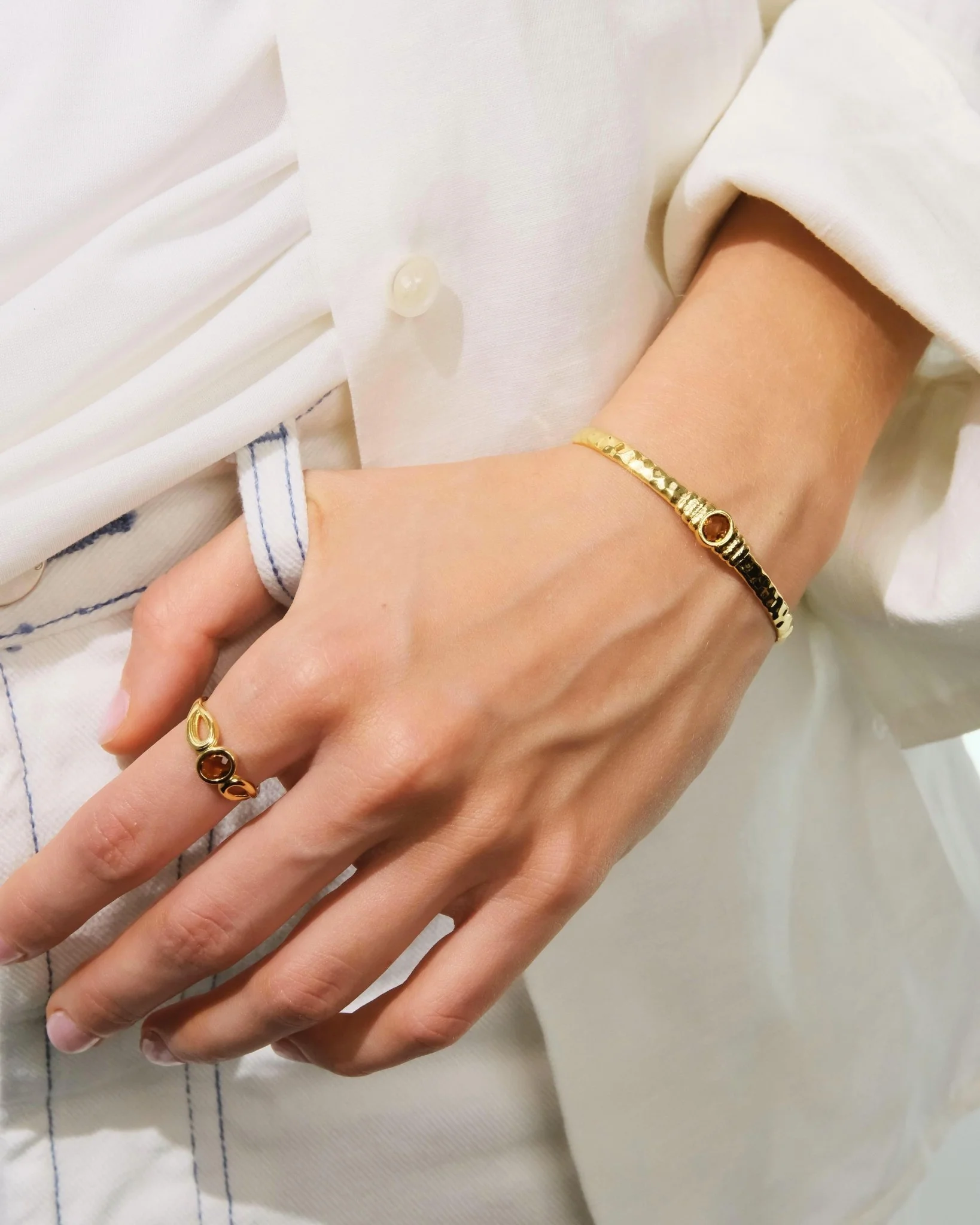Gold And Faceted Crystal Cuff Bracelet | AUNB2011 - Image 3