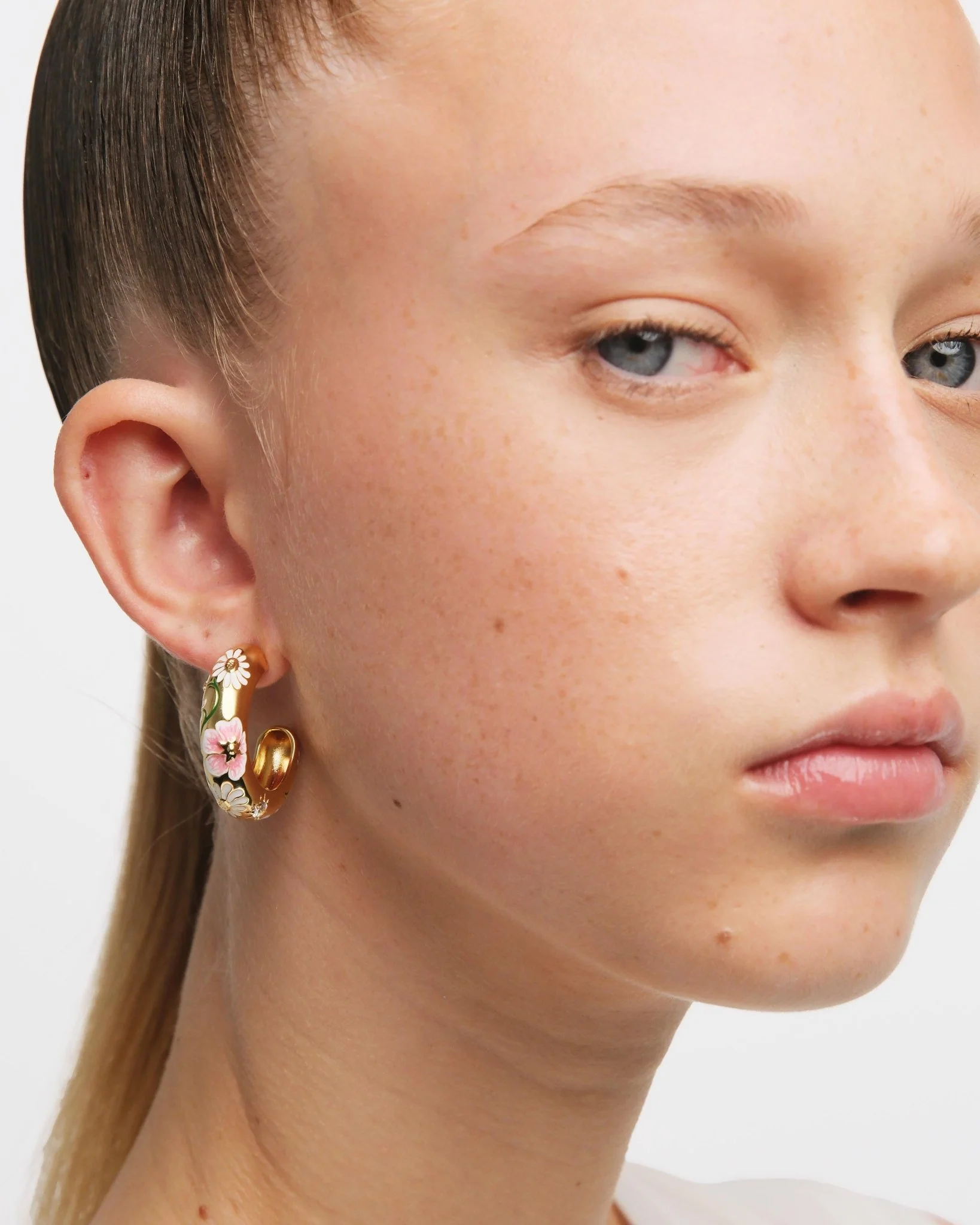 Daisy And Pansy Flower Hoop Earrings | AUPS1041 - Image 3