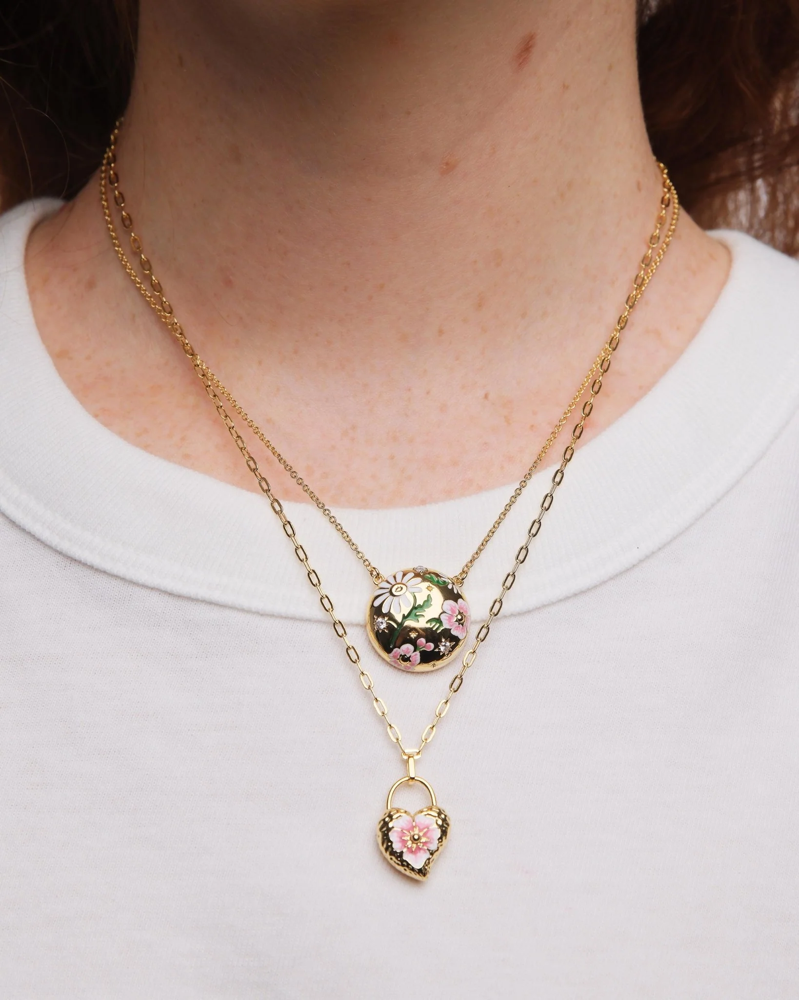 Heart Medallion And Pansy Flower Pendant Necklace | AUPS3031 - Image 4