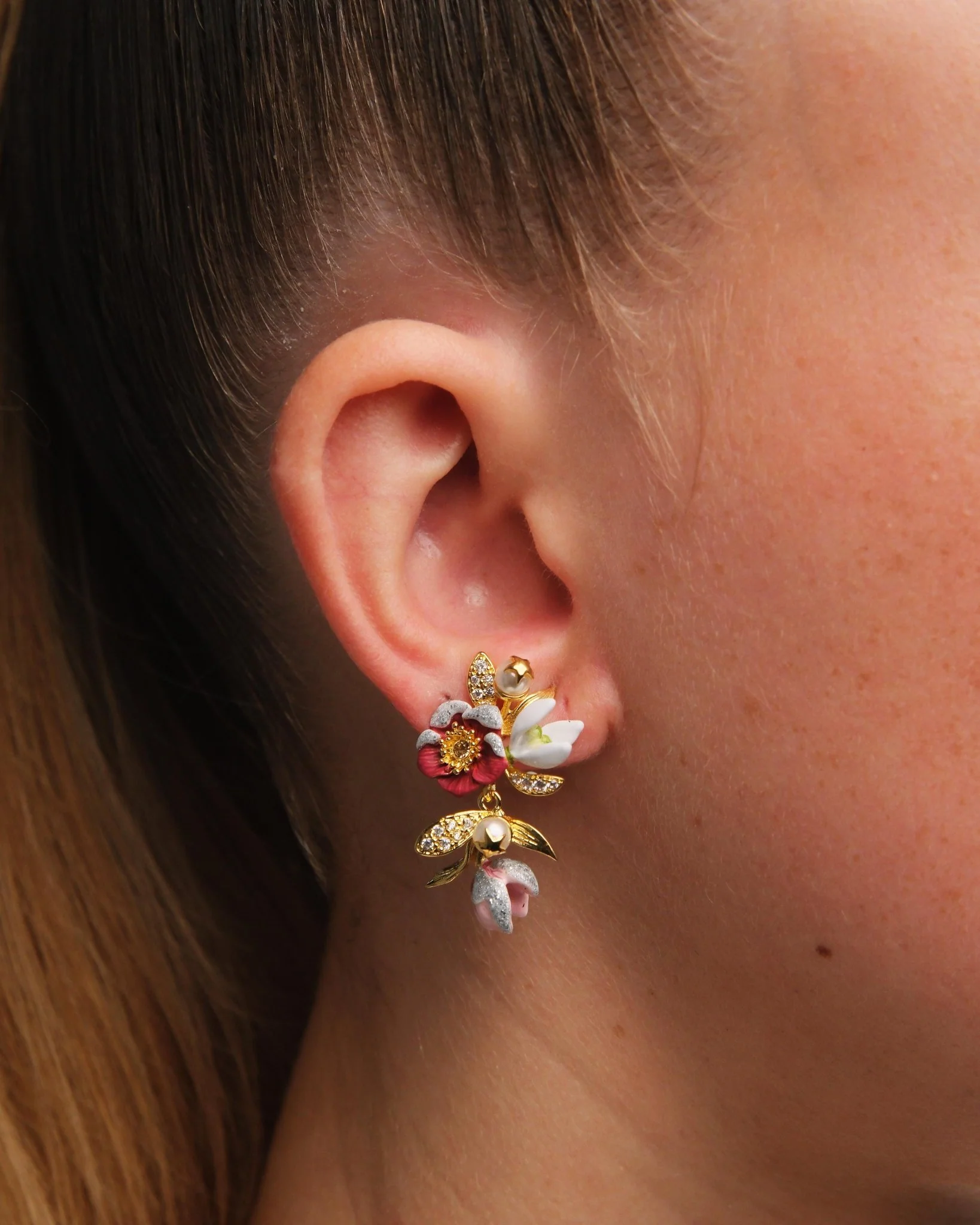 Hellebore Flower, Snowdrops And Crystal Earrings | AUVH1011 - Image 4