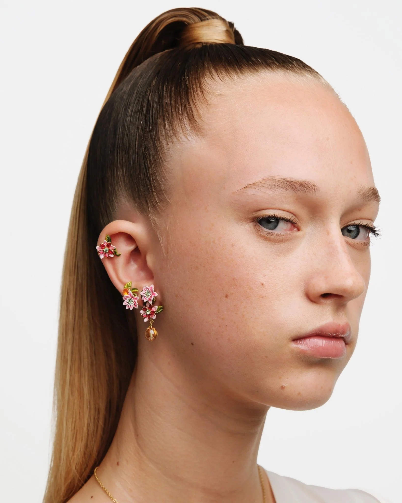 Asymmetrical Passion Flower Post Earrings | AUVI1021 - Image 2