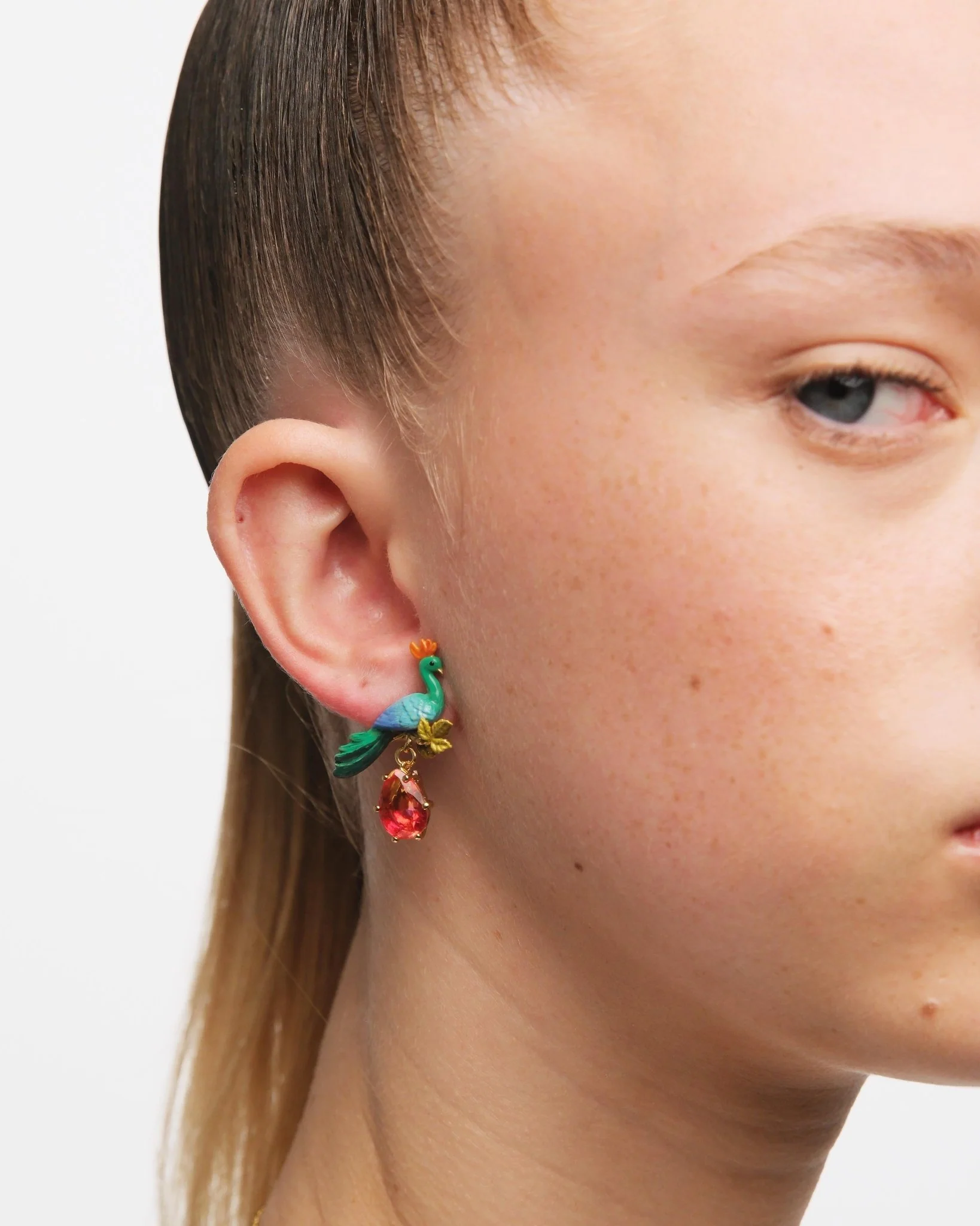 Peacock And Faceted Crystal Pear Post Earrings | AUVI1041 - Image 2