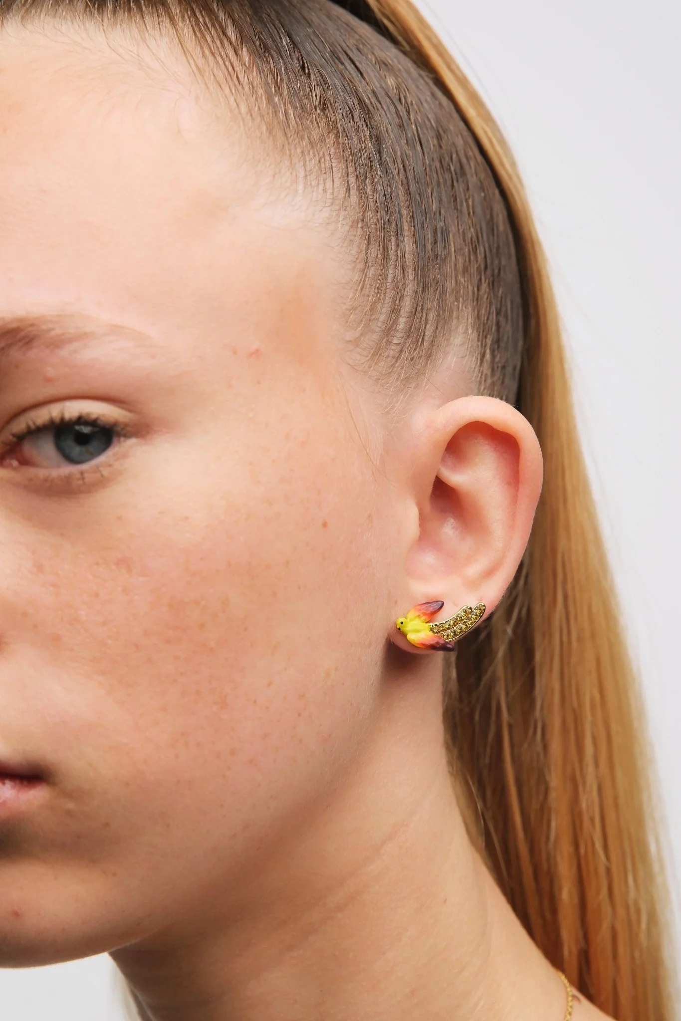 Yellow Budgie Post Earrings | AUVI1051 - Image 4