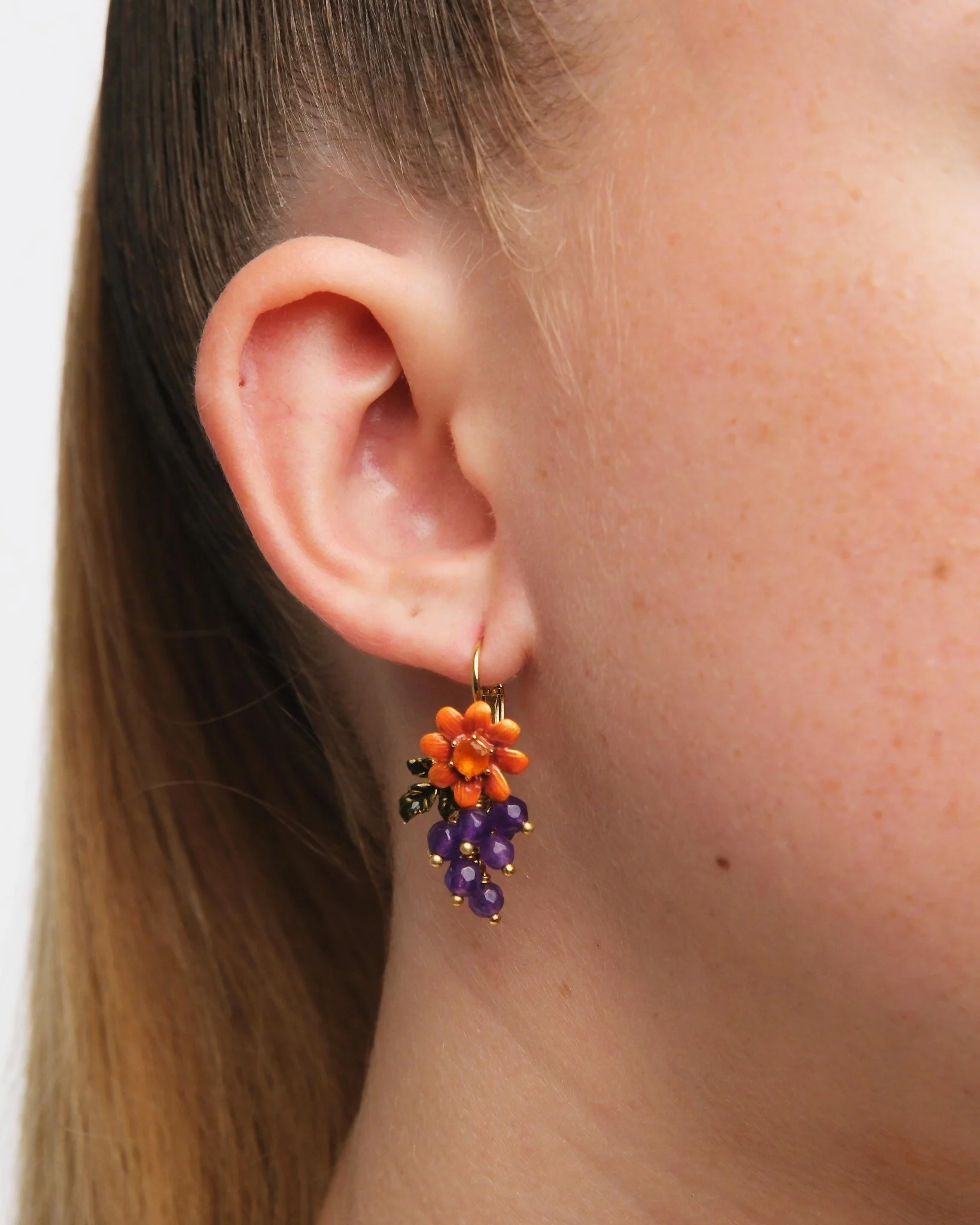 Dahlia Flower And Grape Cluster Sleeper Earrings | AUVI1081 - Image 2