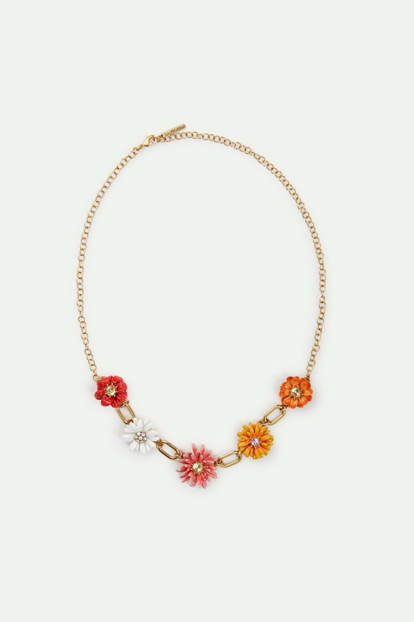 Gold Link Necklace With Daisy And Zinnia Flowers | AVFR3011 - Image 3