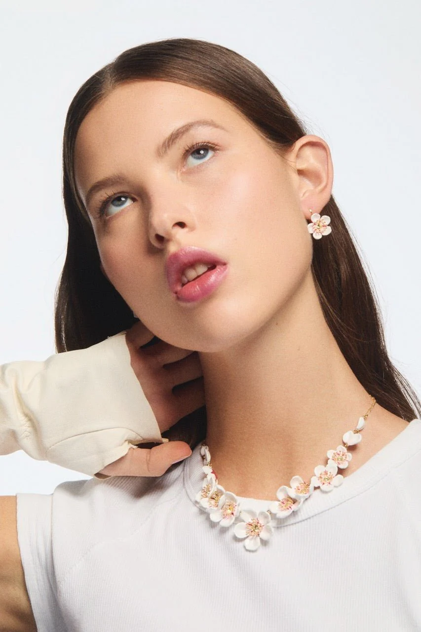 White Cherry Blossom Sleeper Earrings | AVHA1011 - Image 5