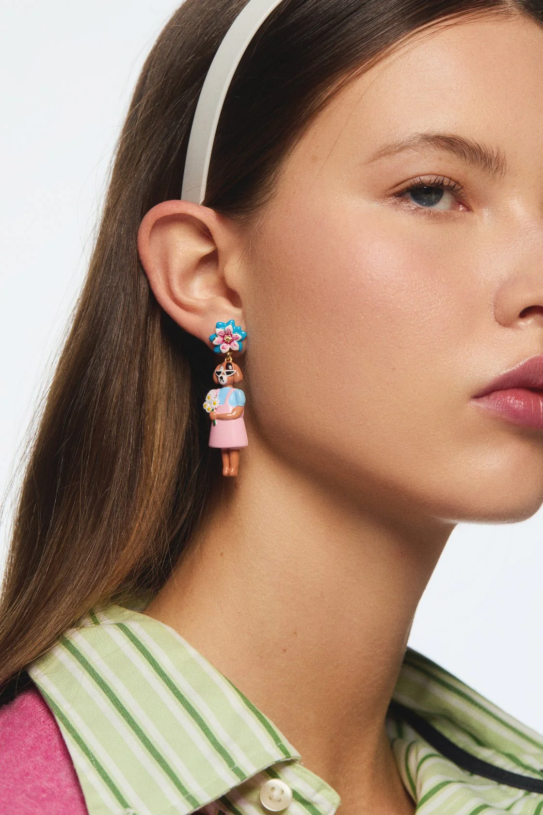 Dog And Blue Flower Dangle Earrings | AVHP1031 - Image 3