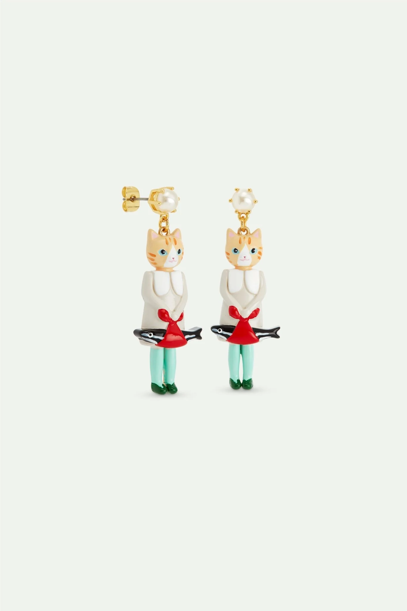 Ginger Cat And Fish Dangle Earrings | AVHP1071 - Image 2