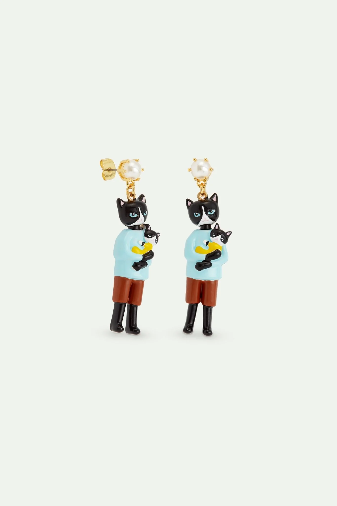 Black Cat With Its Black Kitten Dangle Earrings | AVHP1091 - Image 2