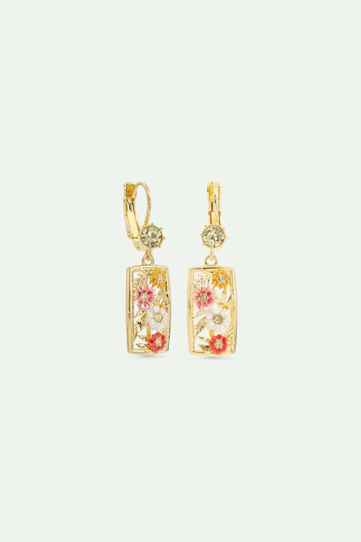 Gold-Plated Openwork Sleeper Earrings With Zinnias And Faceted Yellow Crystal | AVJC1091 - Image 3