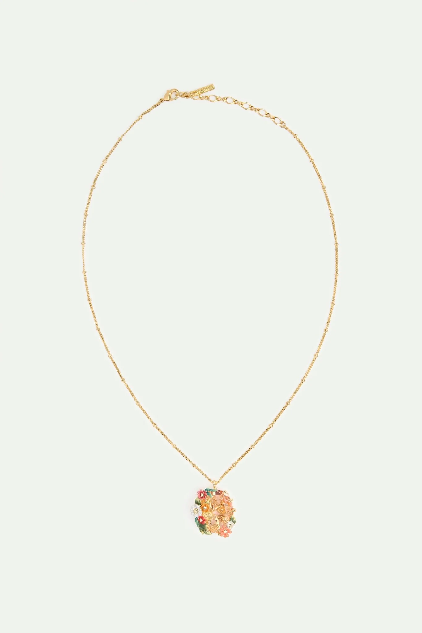 Oval Pink Faceted Stone Pendant Necklace With Zinnias And Daisies | AVJC3041 - Image 3