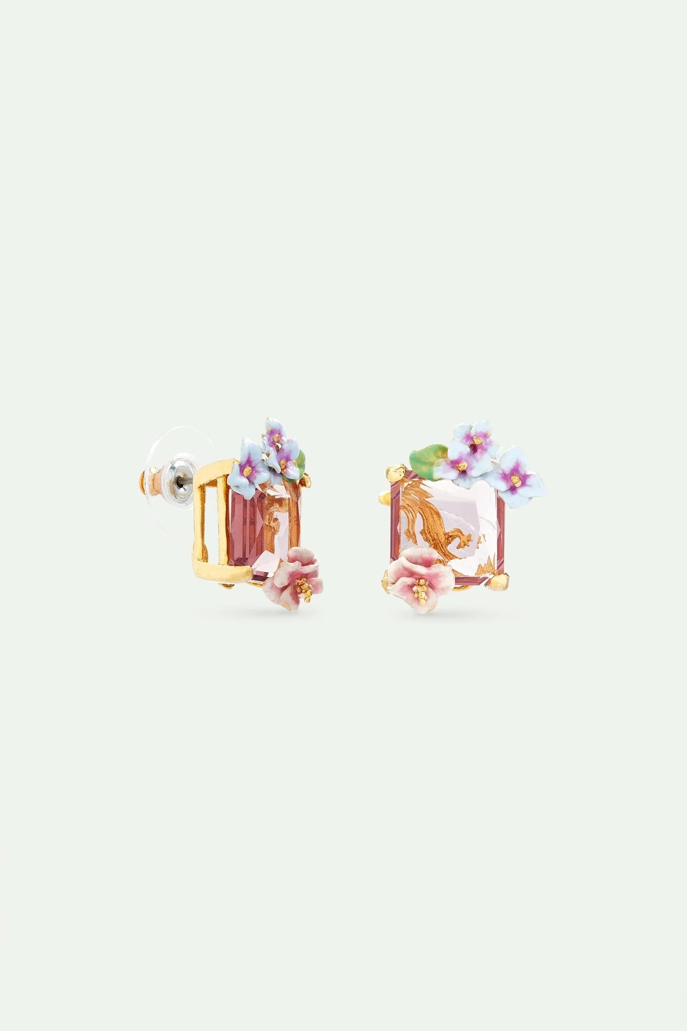 Lizard Earrings With Pink Cut Stone And Hydrangea Flowers | AVJH1061 - Image 2