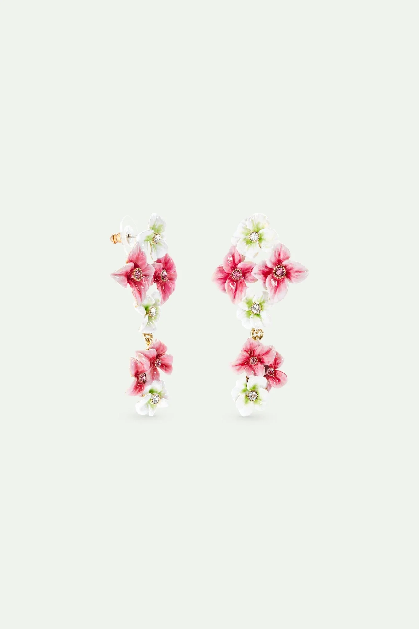 Pink And White Hydrangea Flower Dangle Earrings | AVJH1071 - Image 2