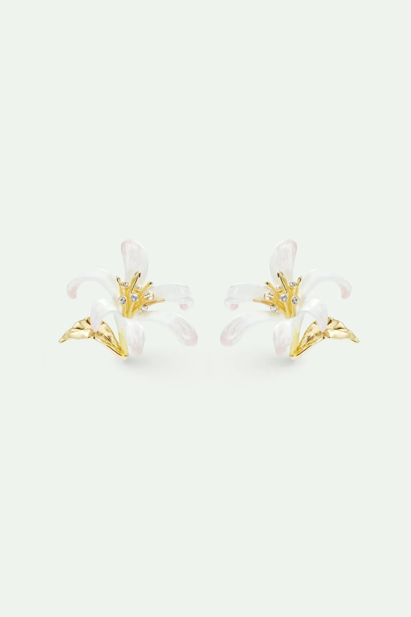 Large White Lily Earrings And Golden Leaves | AVOP1031