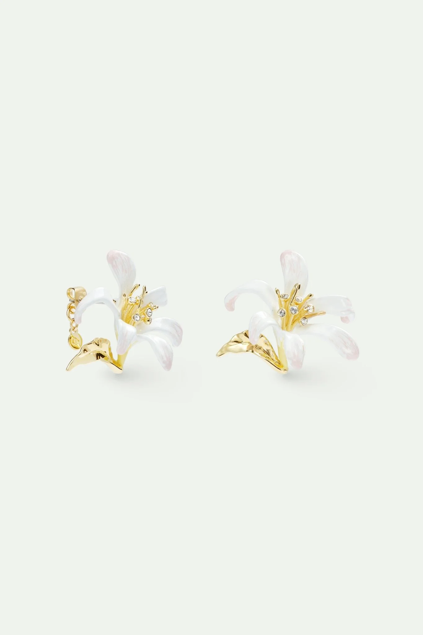 Large White Lily Earrings And Golden Leaves | AVOP1031 - Image 2