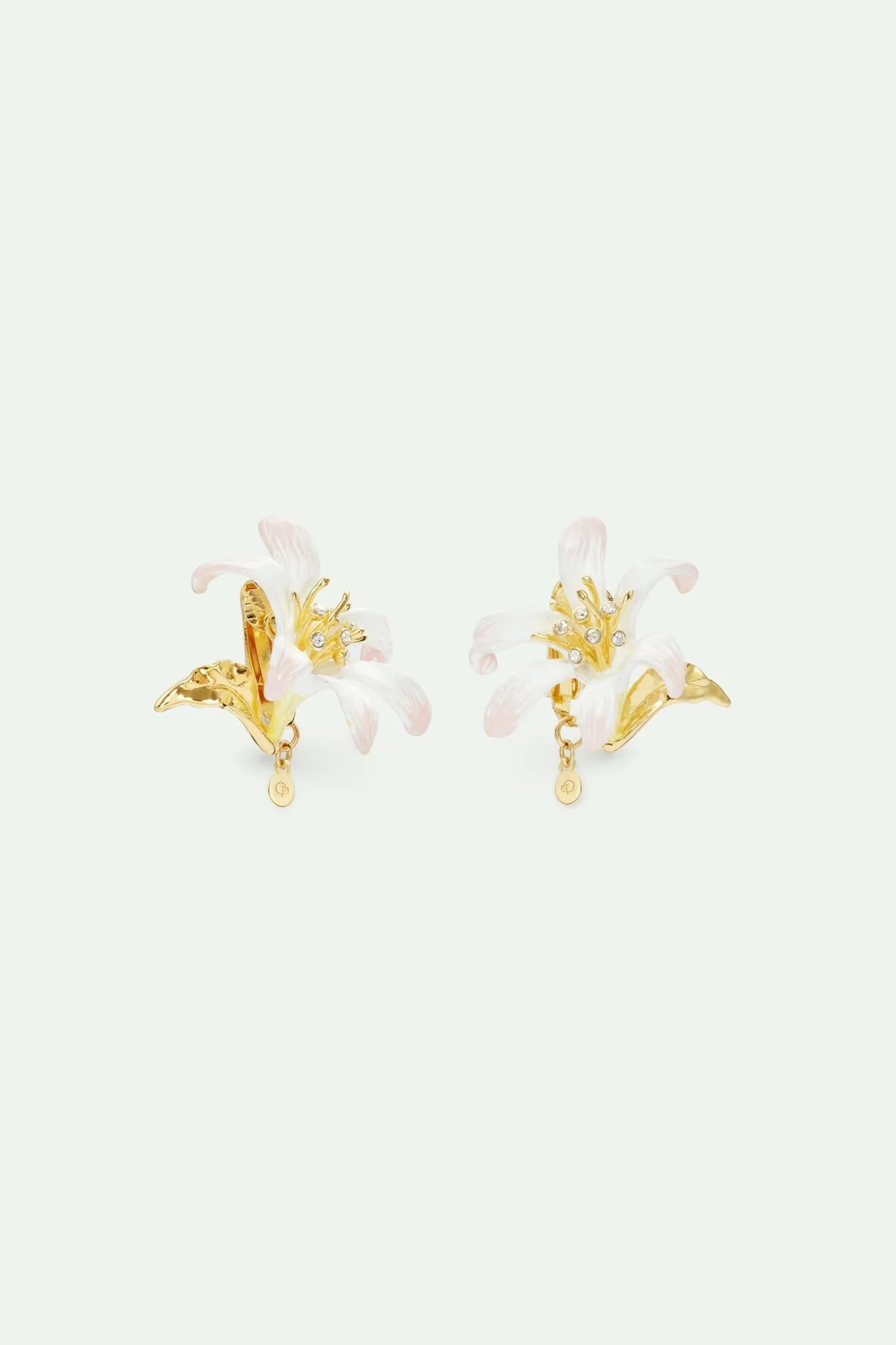 Large White Lily Earrings And Golden Leaves | AVOP1031 - Image 3
