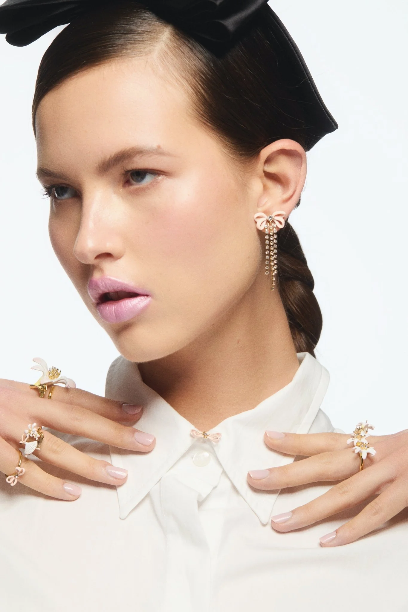 White Lily Flower Adjustable Gold-Plated Ring | AVOP6031 - Image 3
