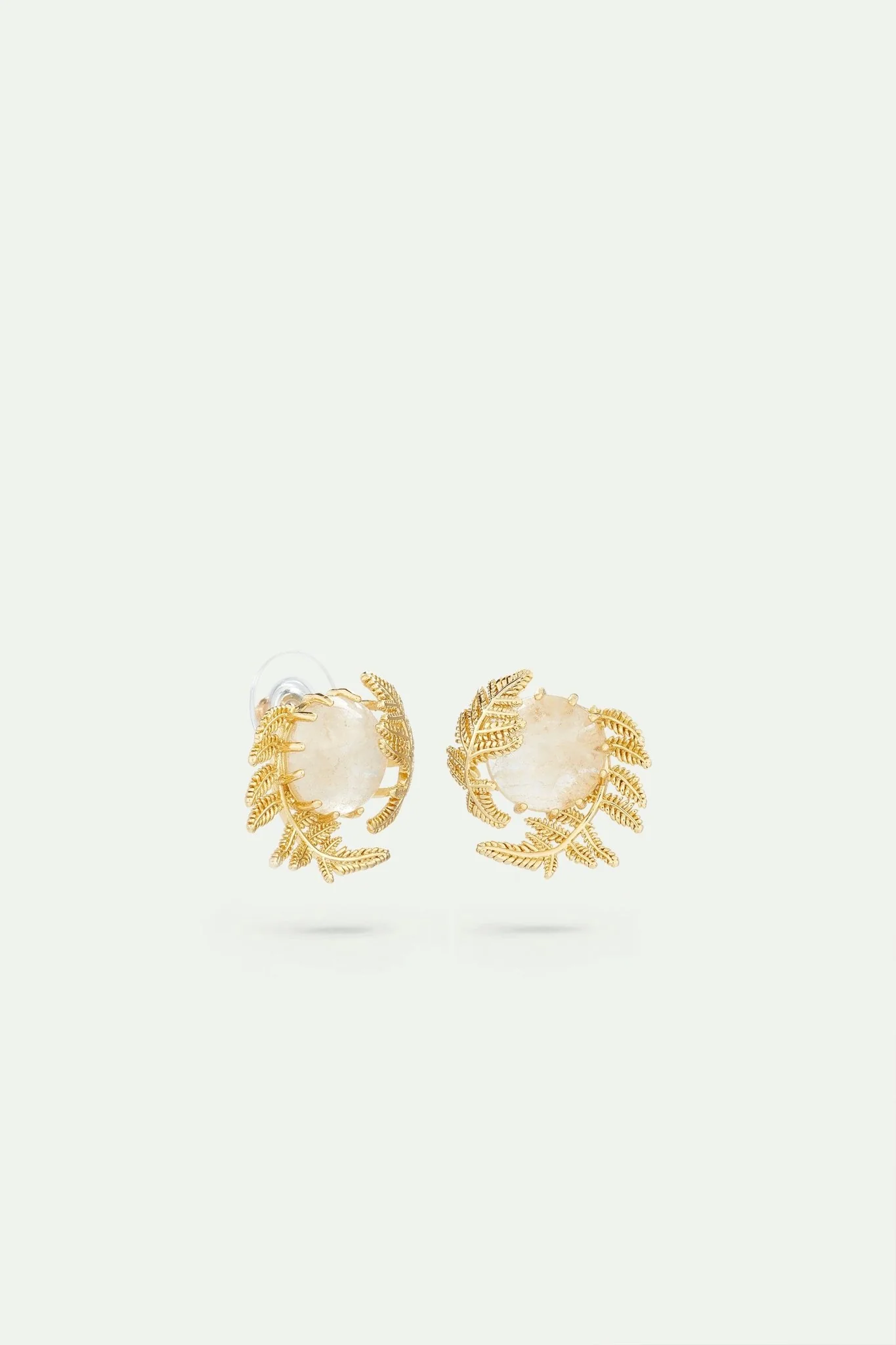 Round Rock Crystal And Golden Fern Earrings | AVSE1181 - Image 2
