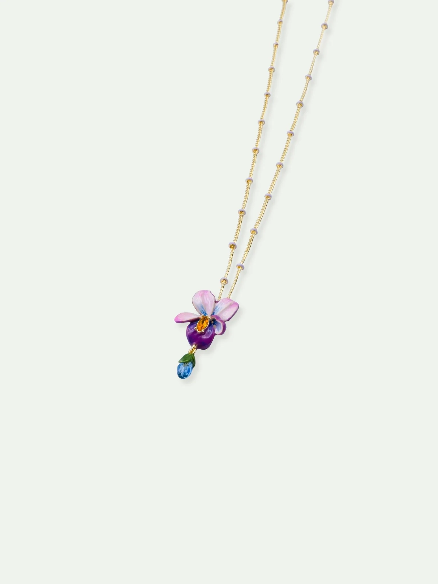 Violet Flower And Hanging Blue Stone Beaded Chain Pendant Necklace | AVVE3021 - Image 2