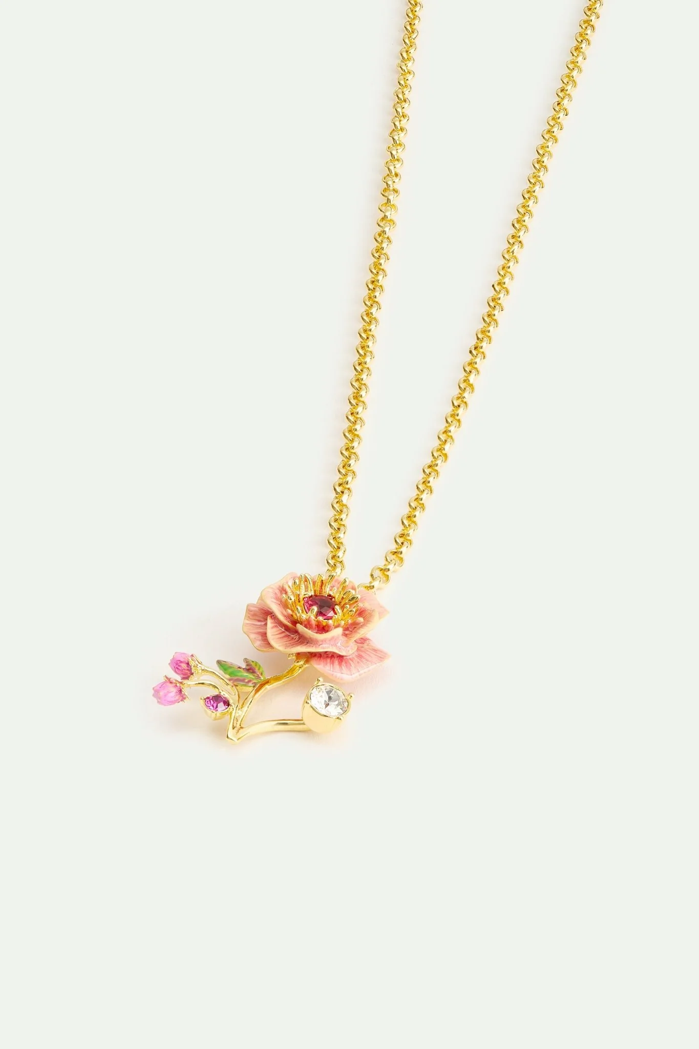 Pink Anemone. Rose Bud And Crystal Necklace | AWBB3041 - Image 2