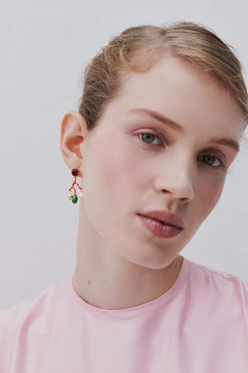Coral Green Rose Chafer Earrings | AWCC1061 - Image 3