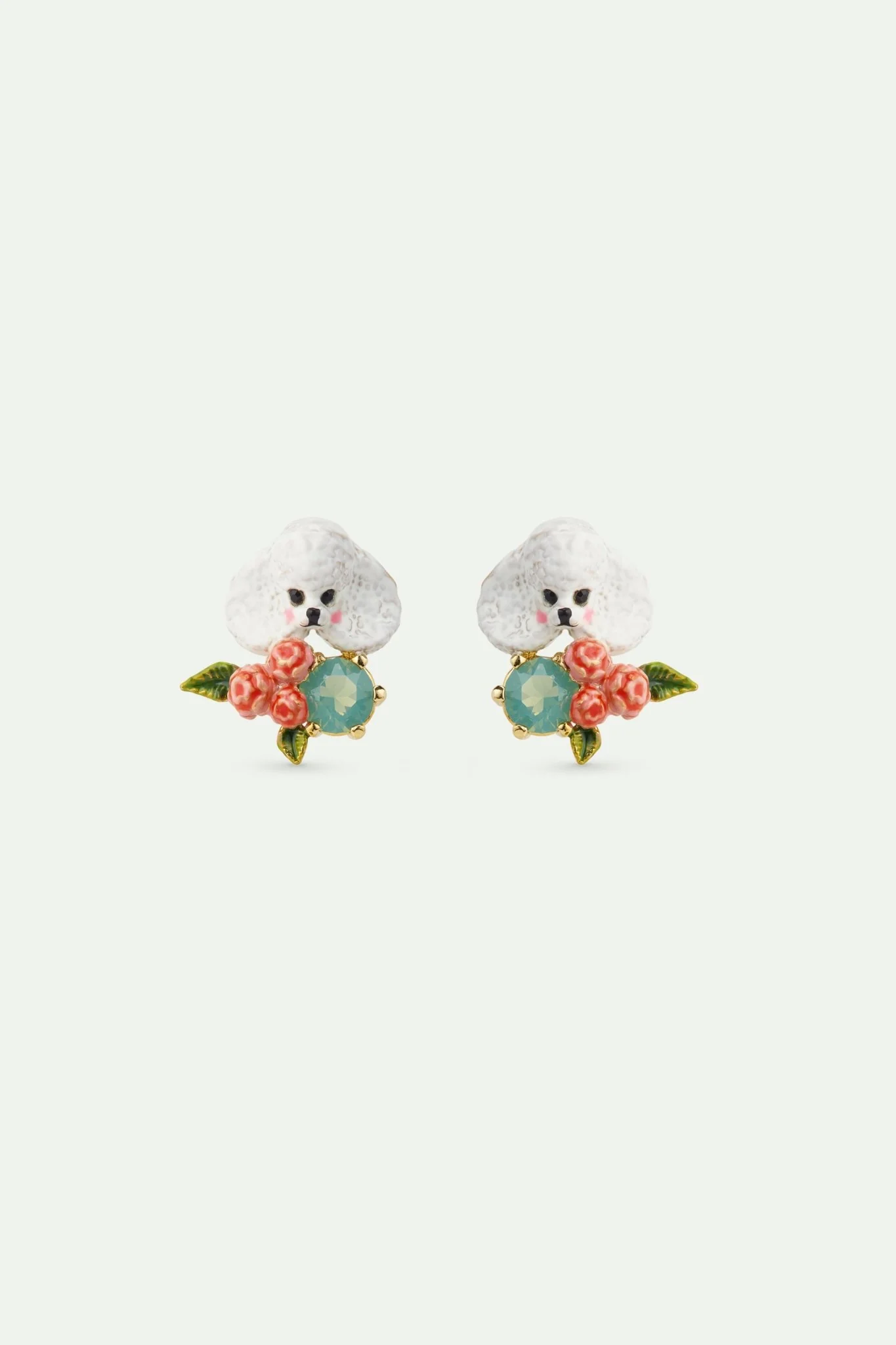 Poodle. Pink Flowers And Blue Stone Earrings | AWLA1011 - Image 2
