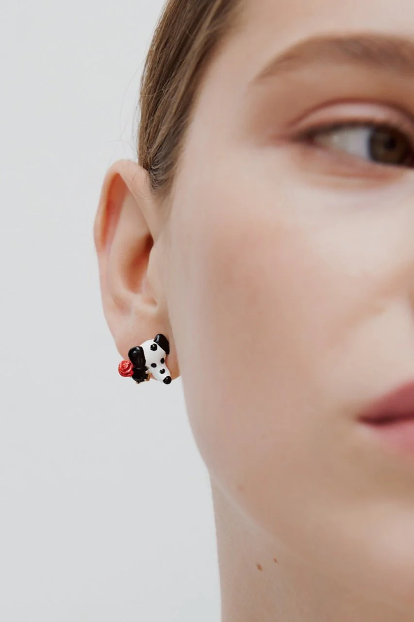 Dalmatian Earrings With Black Stone & Red Rose | AWLA1081 - Image 5
