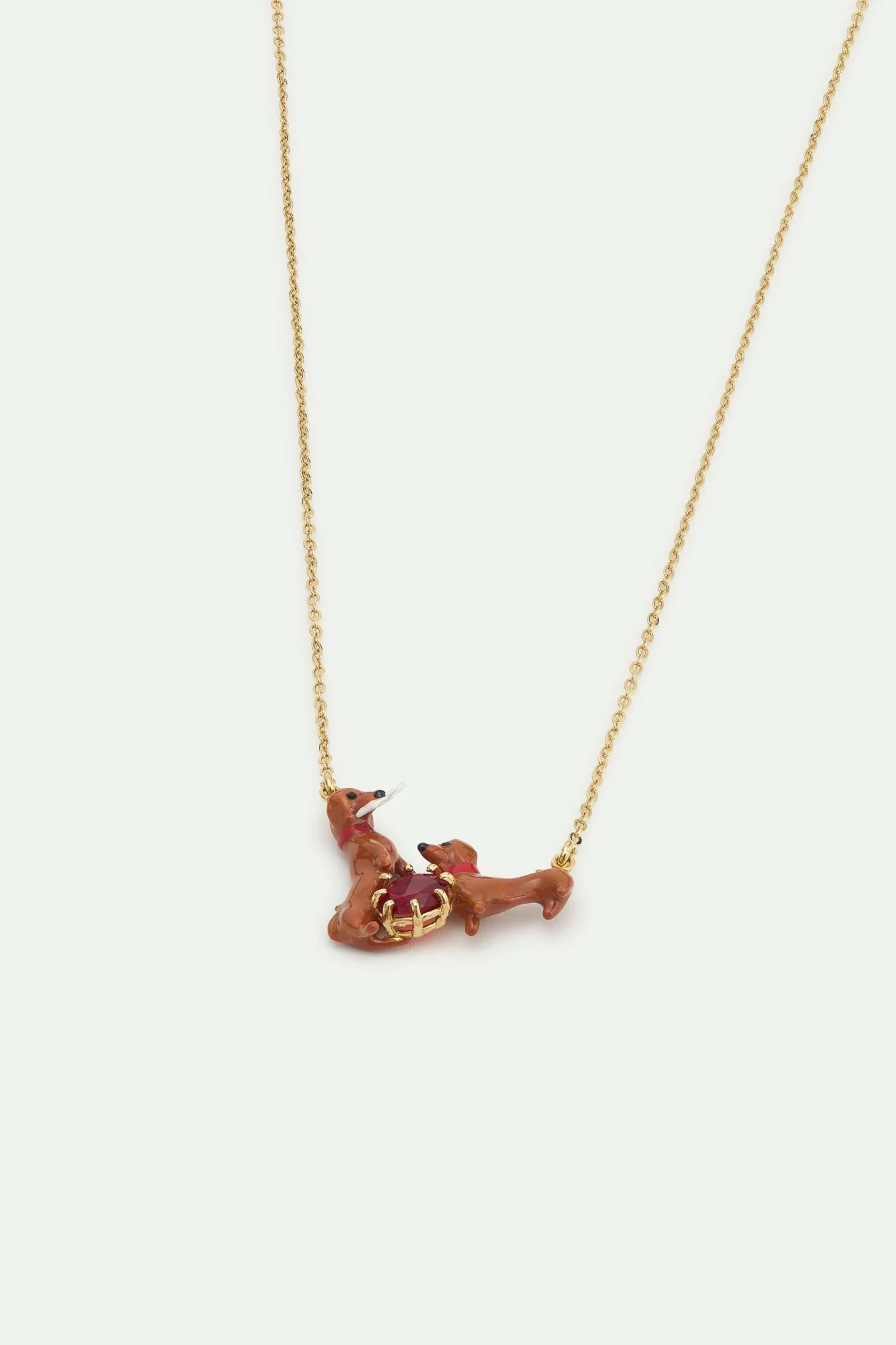 Dachshund And Red Round Stone Statement Necklace | AWLA3051 - Image 2