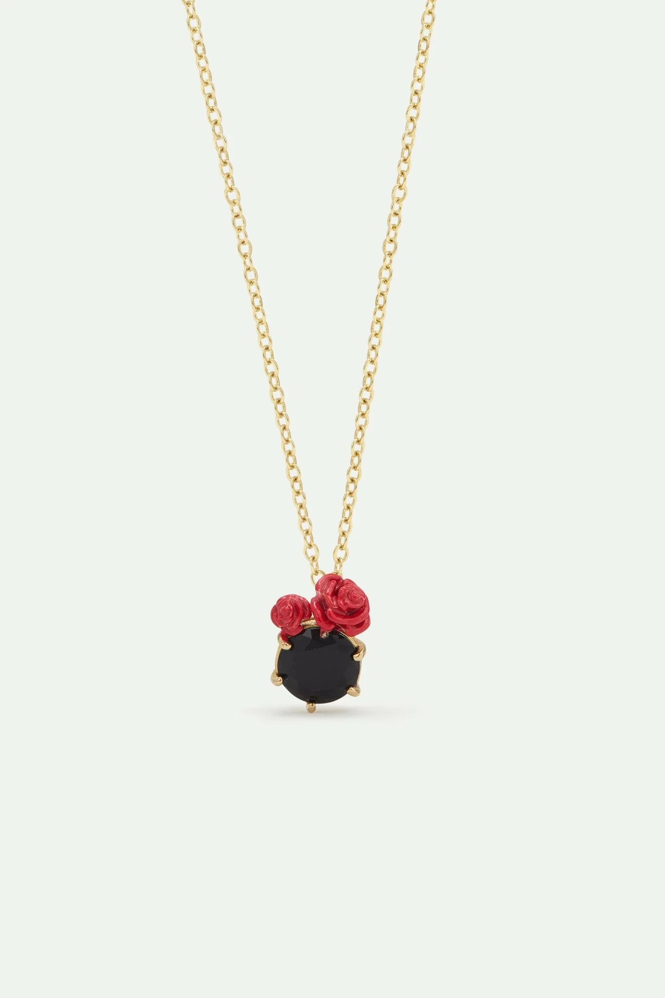 Black Faceted Stone And Red Rose Pendant Necklace | AWLA3071 - Image 3
