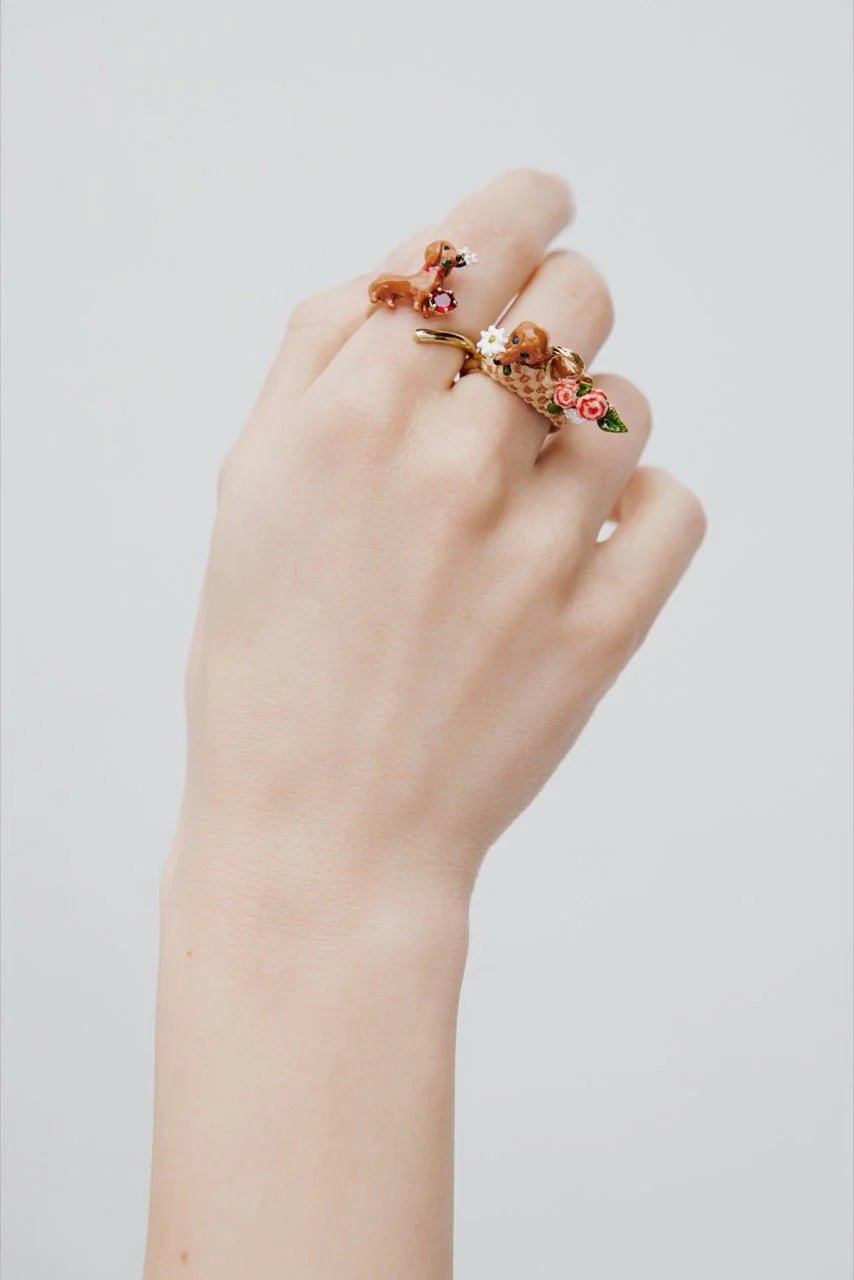 Dachshund. Daisy And Pink Stone Adjustable Ring | AWLA6021 - Image 2