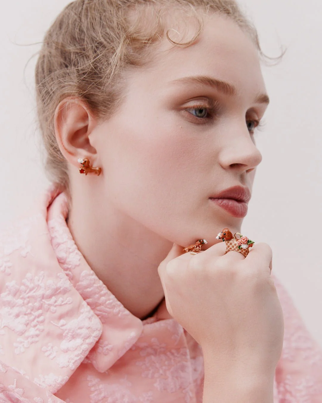 Dachshund. Daisy And Pink Stone Adjustable Ring | AWLA6021 - Image 3