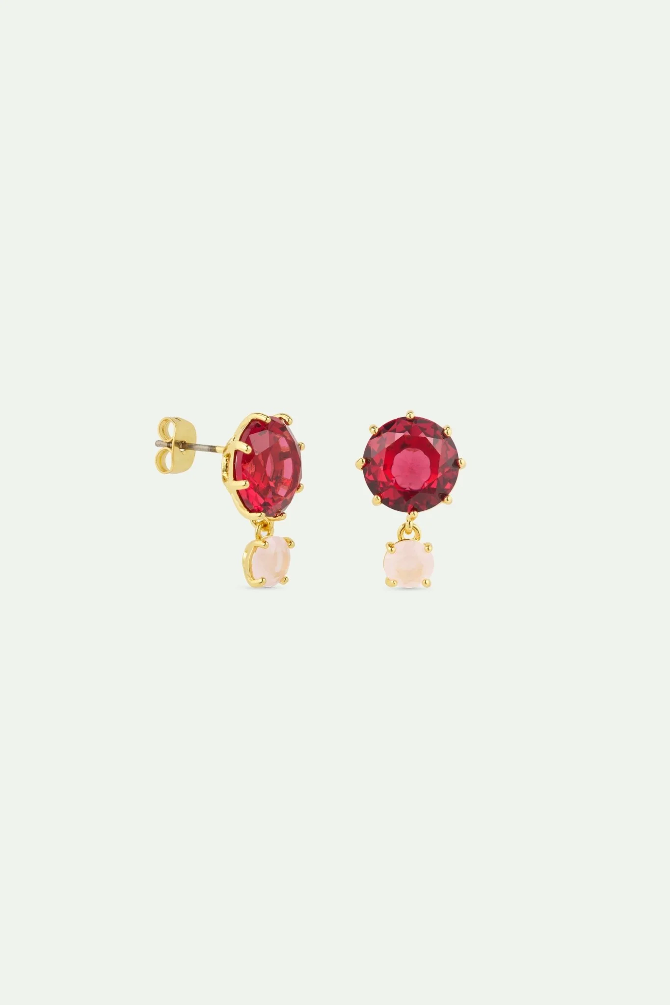 Two-Stone Dark & Light Pink Diamantine Earrings | AWLD1261 - Image 2