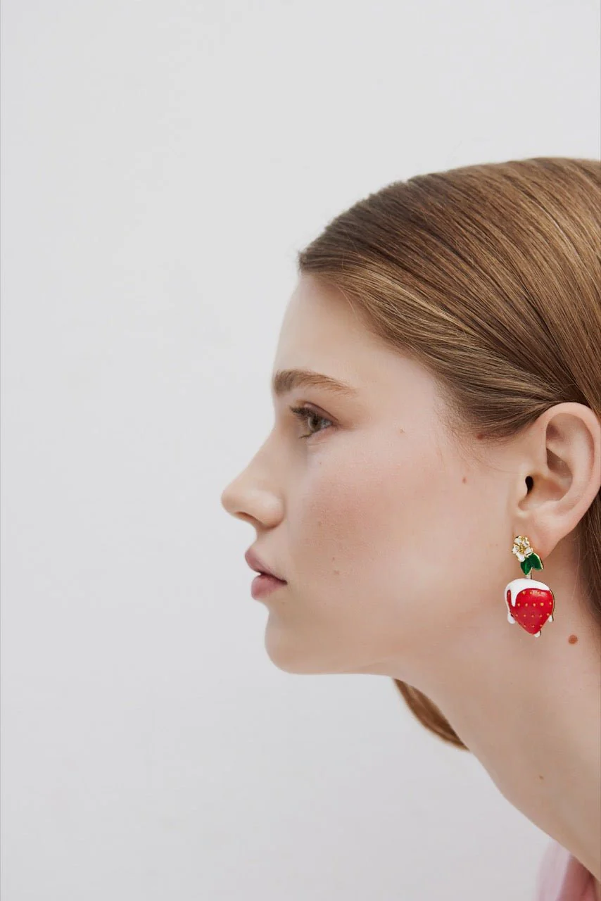 Strawberry & Cream White Flower Earrings | AWMC1111 - Image 2