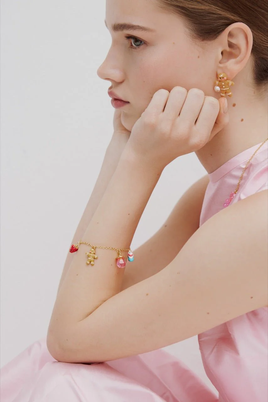 Blue & Pink Teddy Bear Sweet White Imitation Pearl Bracelet | AWMC2031 - Image 3