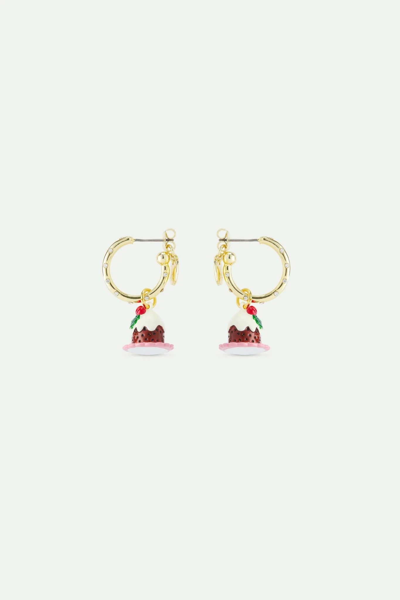 White Rhinestones And Christmas Pudding Charm Hoop Earrings | AWWI1071 - Image 2