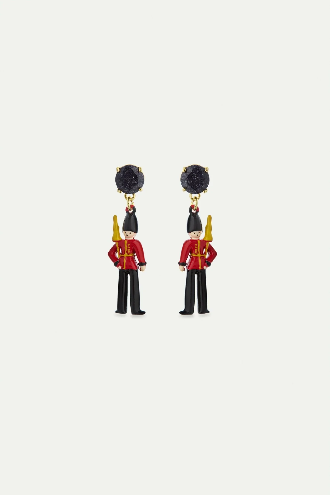 Earrings With Black And Red King'S Guards And Black Faceted Glass | AWWI1101