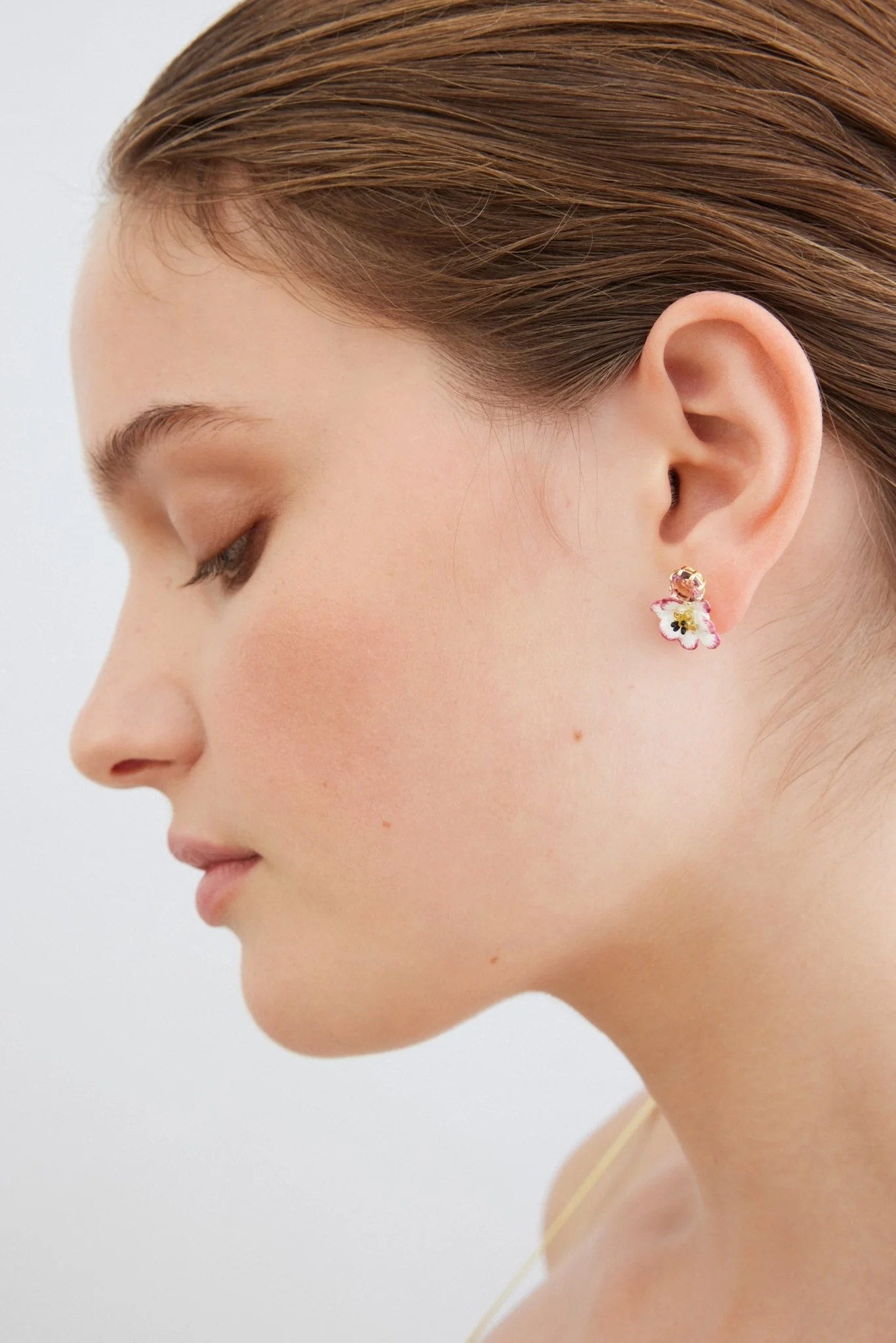 White And Pink Cosmos Flower Earrings With Pink Round Stone | AXAM1031 - Image 4