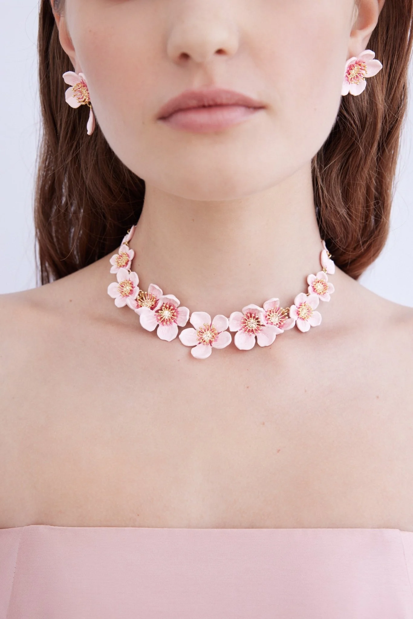 Pink Cherry Blossom Statement Necklace | AXHA3012 - Image 3
