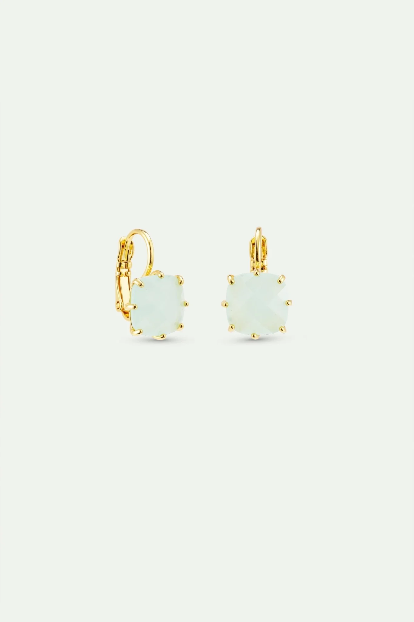 Diamantine Sleeper Earrings With Square Sea Green Stones | AXLD1012 - Image 2
